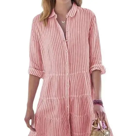 Kessoro Women's Casual Striped Polyester Shirt Dress — view 6