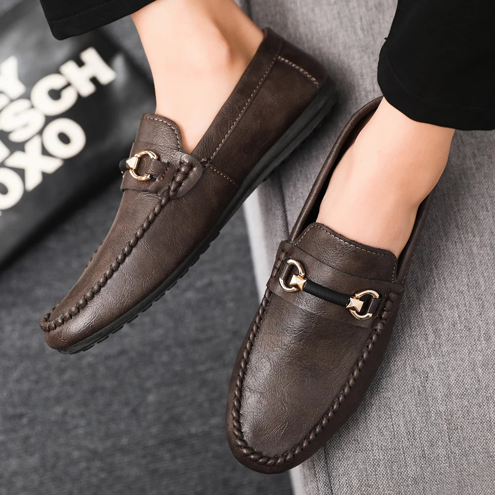 Kessoro Men's Leather Horsebit Buckle Driving Loafers — view 7
