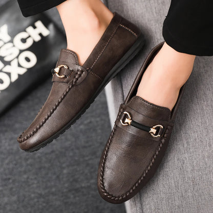 Kessoro Men's Leather Horsebit Buckle Driving Loafers — view 7