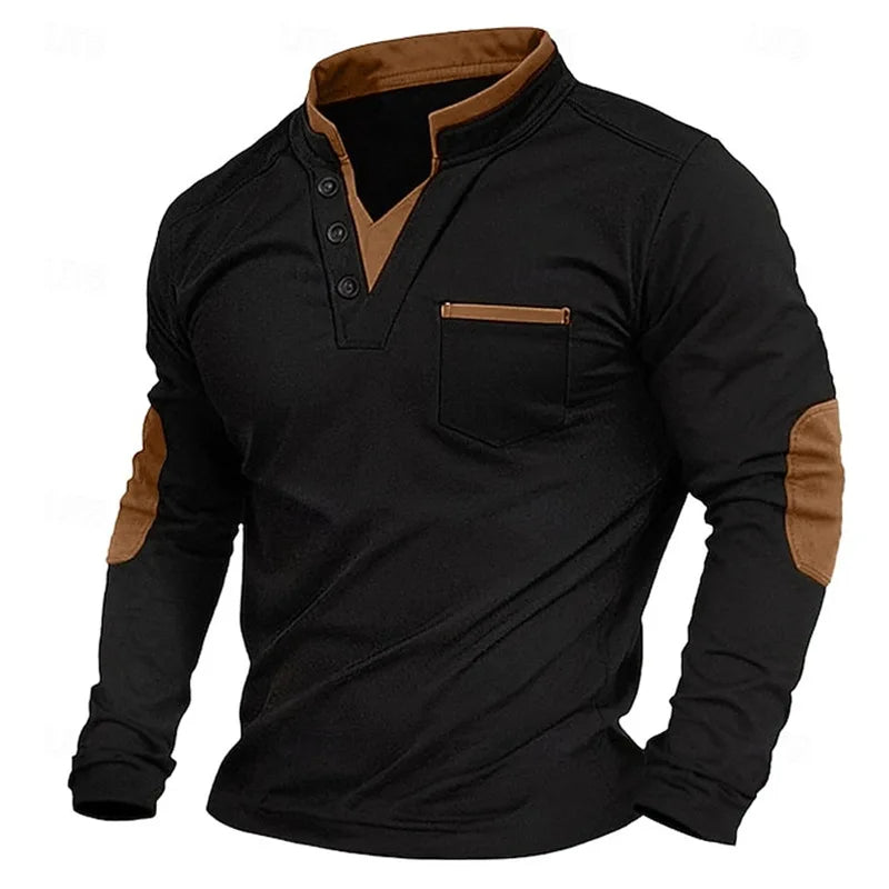 Kessoro men's classic V-neck relaxed fit sweatshirt in brown, gray, army green and blue