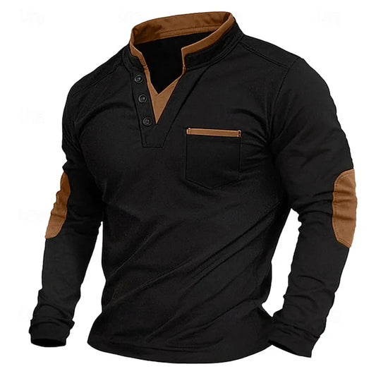 Kessoro men's classic V-neck relaxed fit sweatshirt in brown, gray, army green and blue