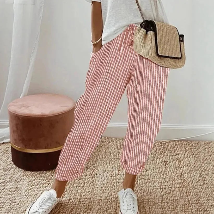 Kessoro Women's Striped Drawstring Elastic-Waist Pants — view 6