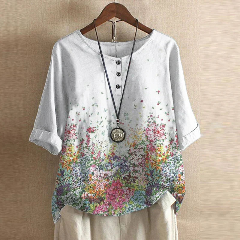 Kessoro women's retro floral print relaxed blouse in eleven colourways