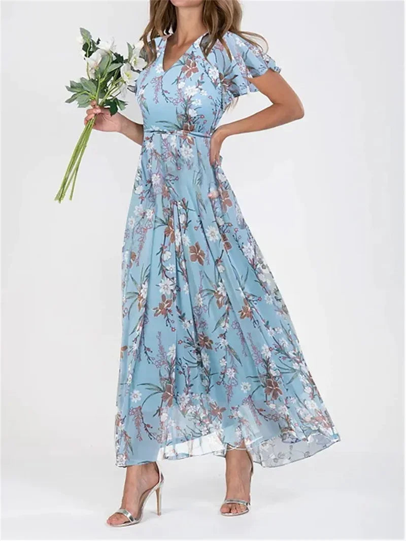 Kessoro Women's Ruffle Sleeve Floral Print High-Waist Dress — view 4