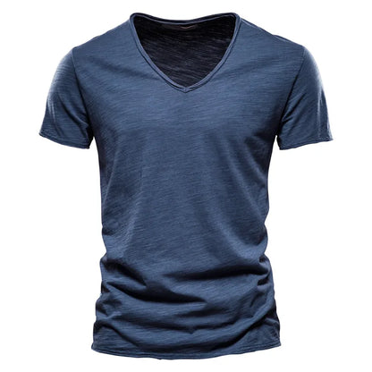 Kessoro men's casual V-neck lightweight cotton summer shirt in blue, orange, black, green and white