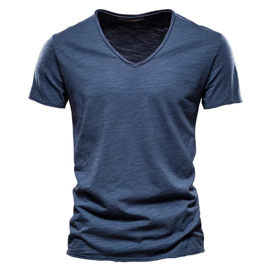 Kessoro men's casual V-neck lightweight cotton summer shirt in blue, orange, black, green and white
