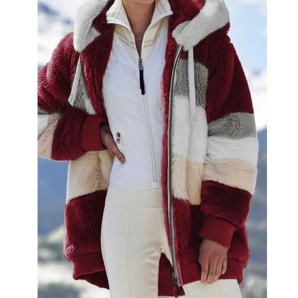 Women's hooded cashmere jacket, side view