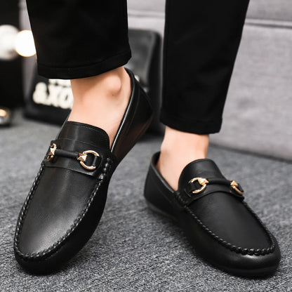 Kessoro Men's Leather Horsebit Buckle Driving Loafers — view 5
