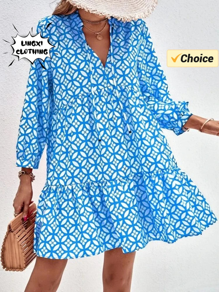 Kessoro Women's V-Neck Printed Knee-Length Summer Dress — view 3