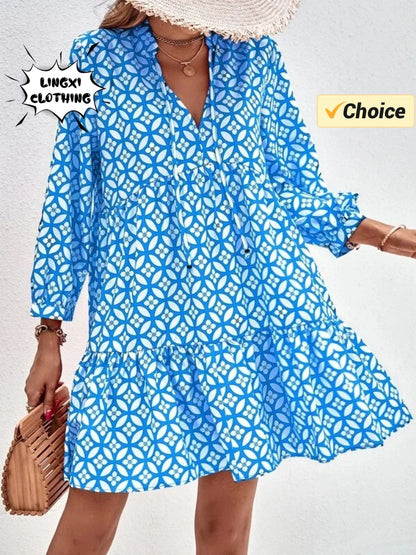 Kessoro Women's V-Neck Printed Knee-Length Summer Dress — view 3