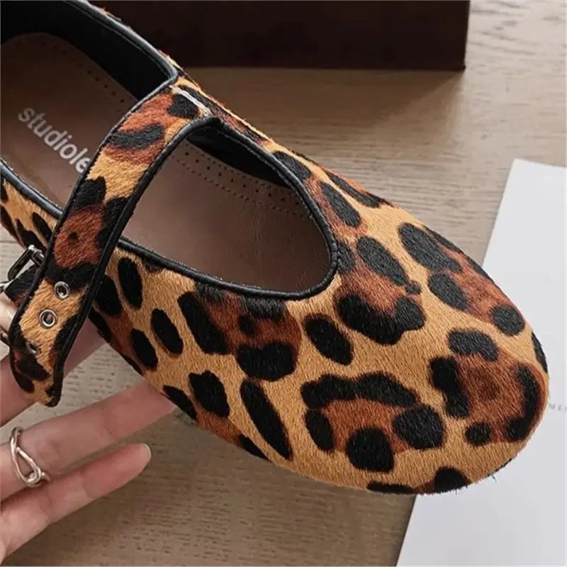 Kessoro Women's Leopard Print Soft-Sole Mary Jane Flats — view 5