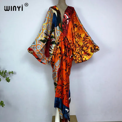 Kessoro Women's Printed V-Neck Long Beach Kimono Robe — view 4