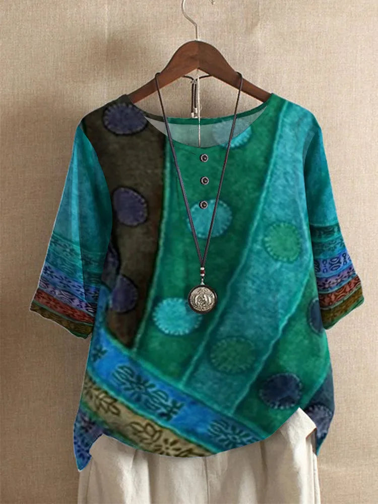 Kessoro Women's Digital Print Relaxed-Fit Summer Blouse — view 4