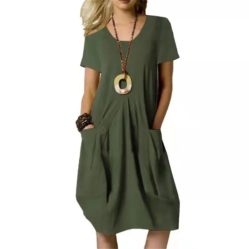 Kessoro Women's Solid Short-Sleeve Cotton Dress — view 2