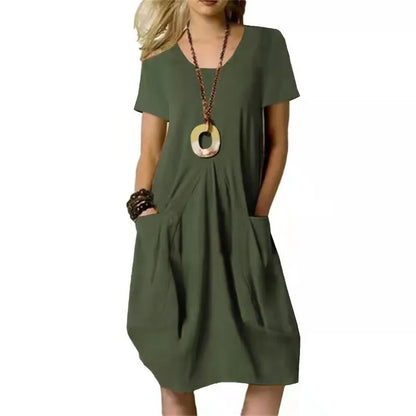 Kessoro Women's Solid Short-Sleeve Cotton Dress — view 2