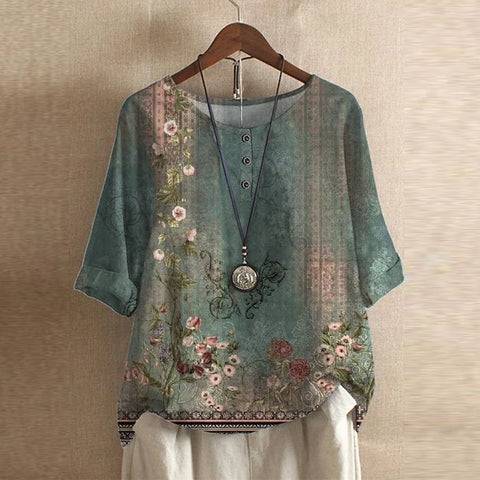 Kessoro women's retro floral print relaxed blouse in eleven colourways