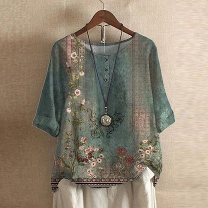 Kessoro women's retro floral print relaxed blouse in eleven colourways