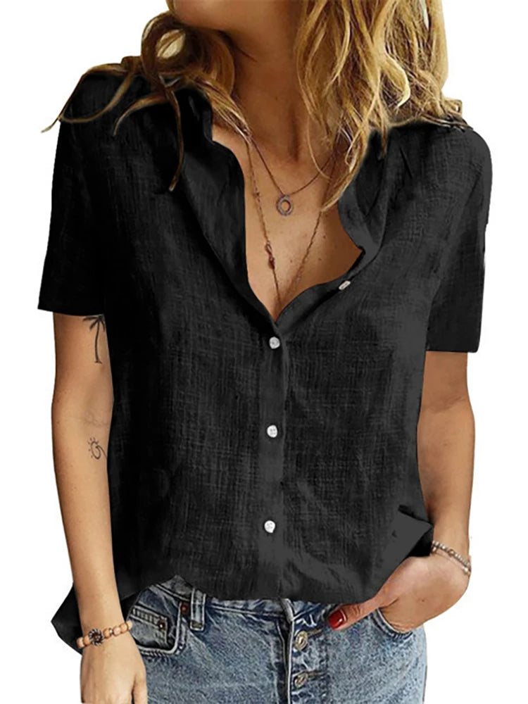 Kessoro Women's Oversized Short-Sleeve Linen Blouse — view 7