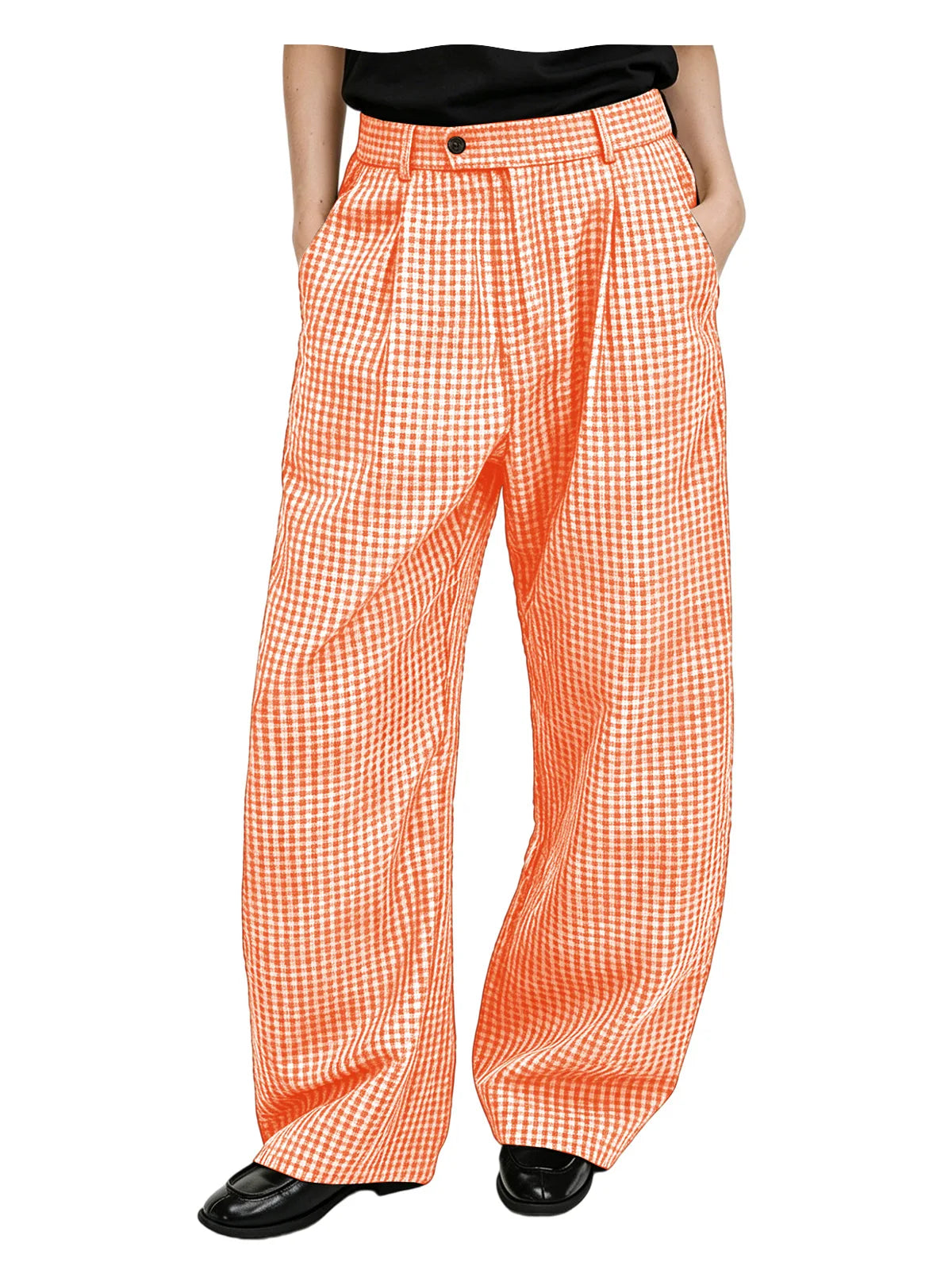 Kessoro Men's Wide-Leg Cotton Linen Plaid Trousers — view 8