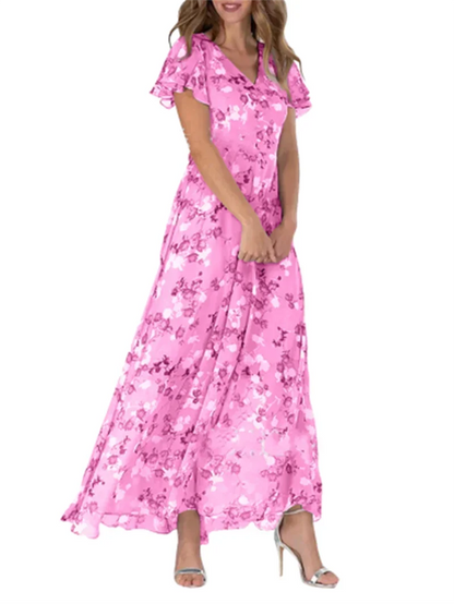 Kessoro Women's Ruffle Sleeve Floral Print High-Waist Dress — view 6