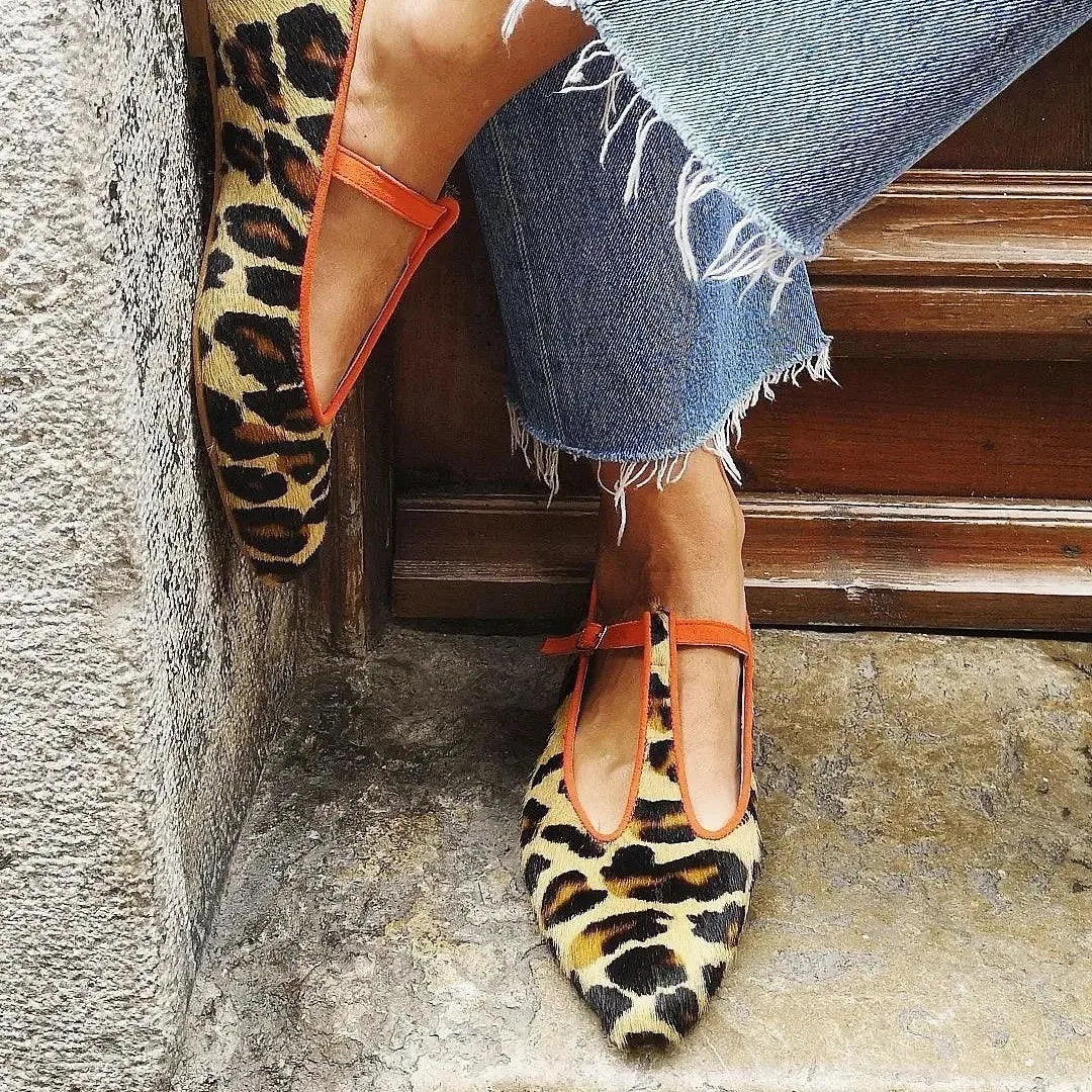 Kessoro Women's Leopard Print Pointed-Toe Low Heel Pumps — view 2