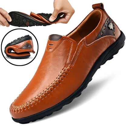Men's comfortable slip-on everyday loafers in black, maroon and yellow