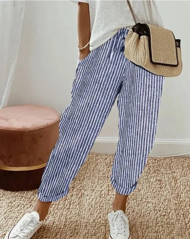 Kessoro Women's Striped Drawstring Elastic-Waist Pants — view 10