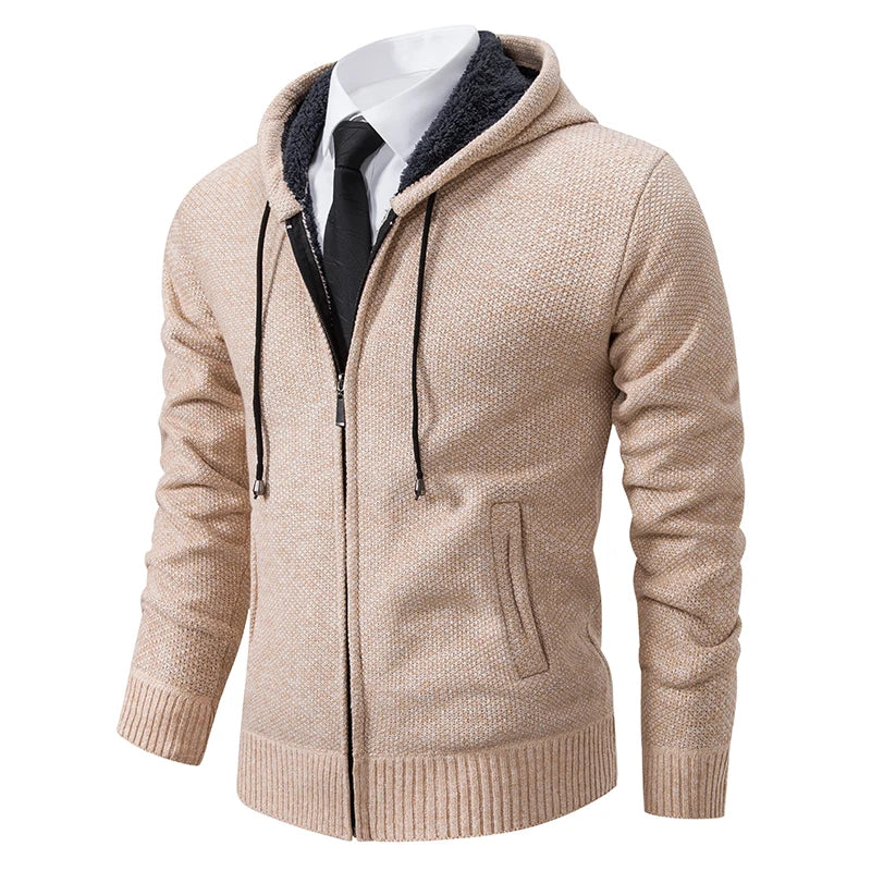 Men's warm fleece cardigan, worn