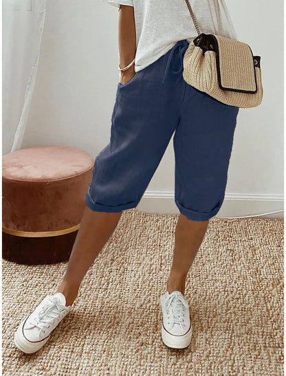 Kessoro Women's Cotton Linen Elastic-Waist Casual Shorts — view 8