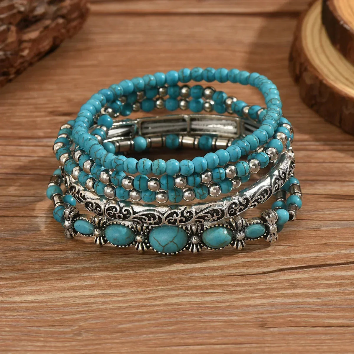 Kessoro women's boho turquoise beaded layered bracelet set