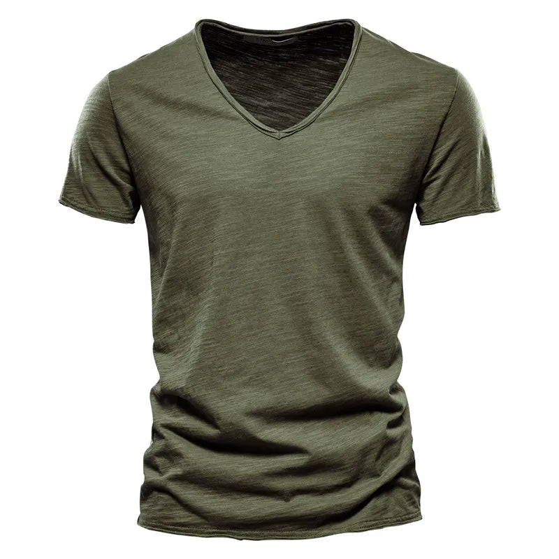 Kessoro men's casual V-neck lightweight cotton summer shirt in blue, orange, black, green and white