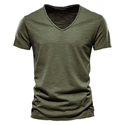 Kessoro men's casual V-neck lightweight cotton summer shirt in blue, orange, black, green and white