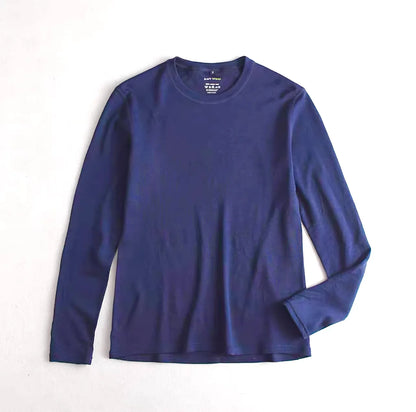 Men's long-sleeve wool T-shirt, neckline detail