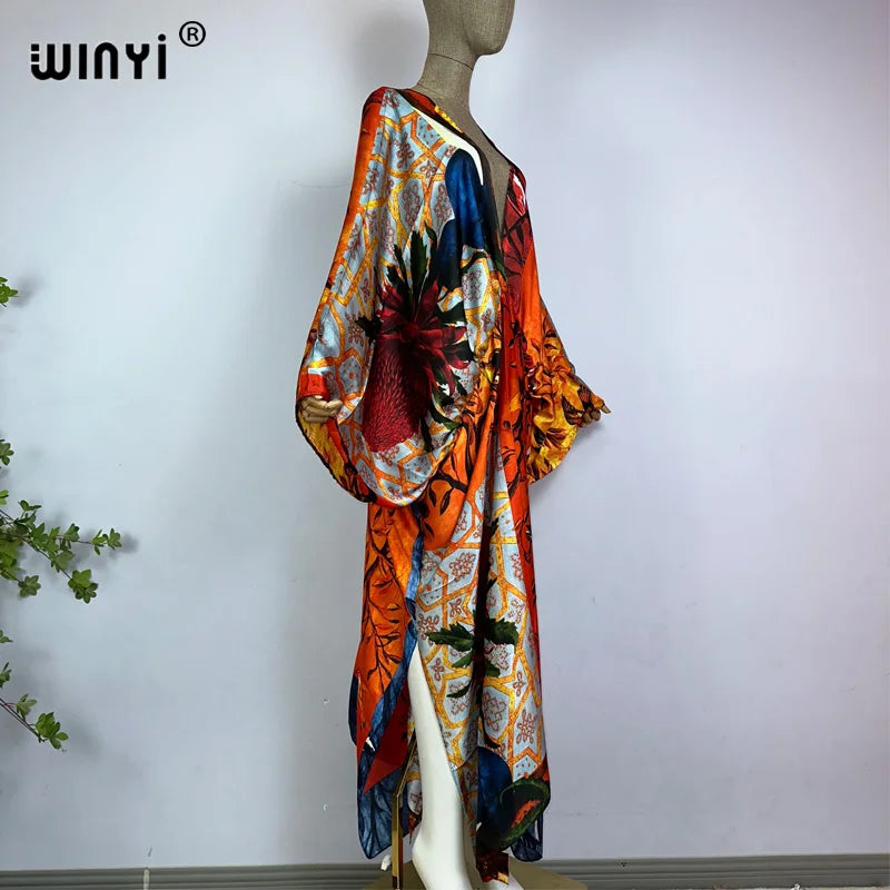 Kessoro Women's Printed V-Neck Long Beach Kimono Robe — view 5