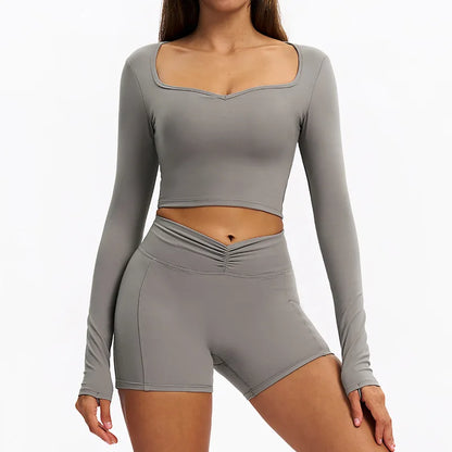 Women's long-sleeve 2-piece set, back view on model