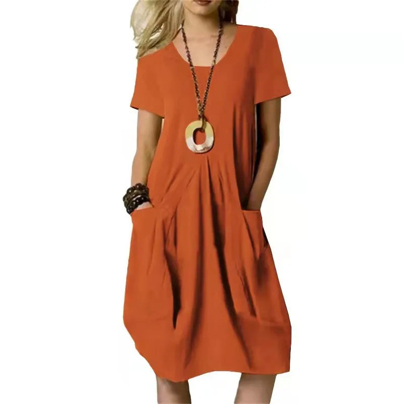 Kessoro Women's Solid Short-Sleeve Cotton Dress — view 4