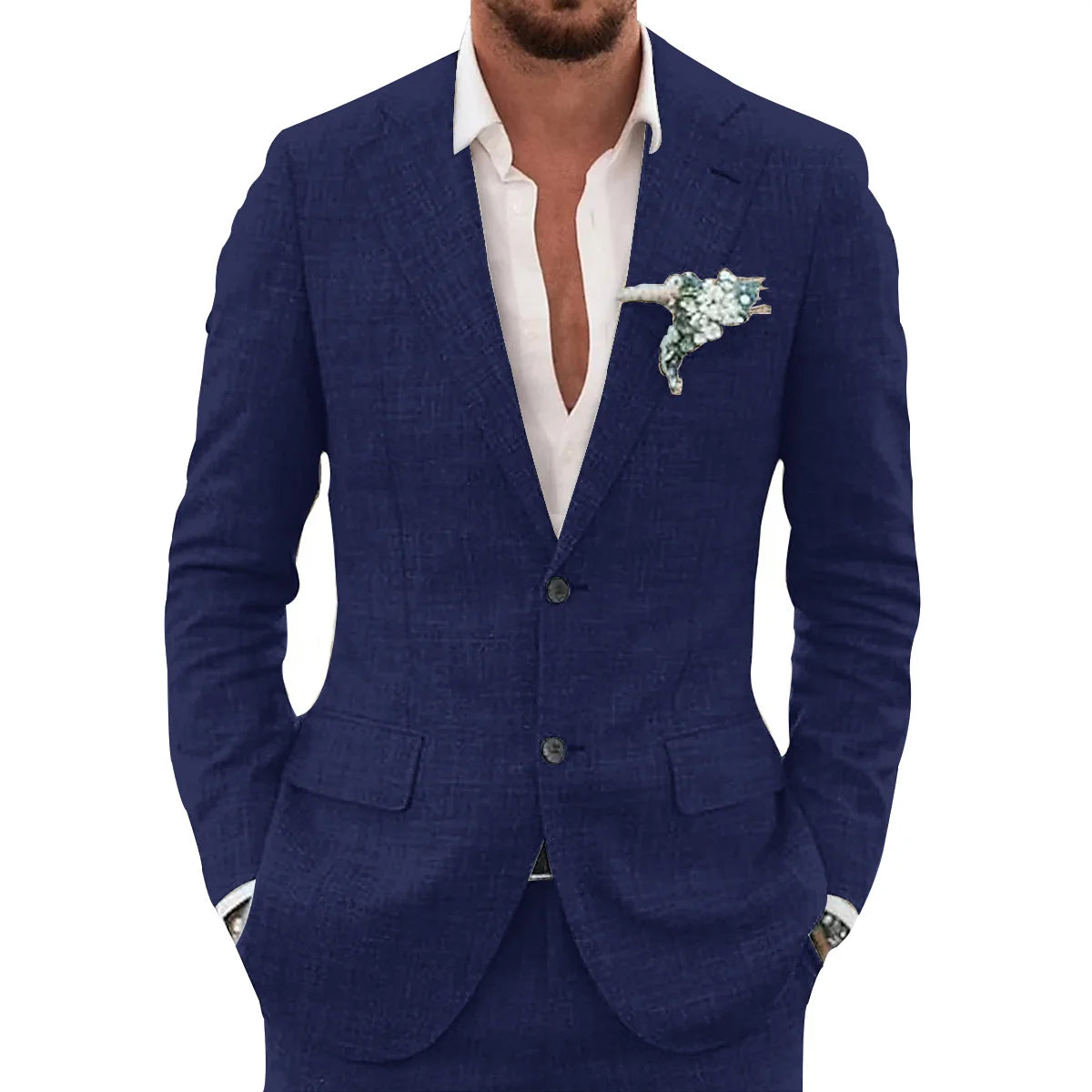 Men's slim-fit casual linen suit, worn