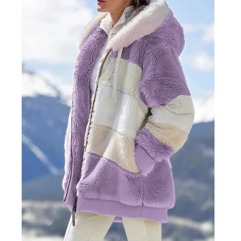 Women's hooded cashmere jacket, front view