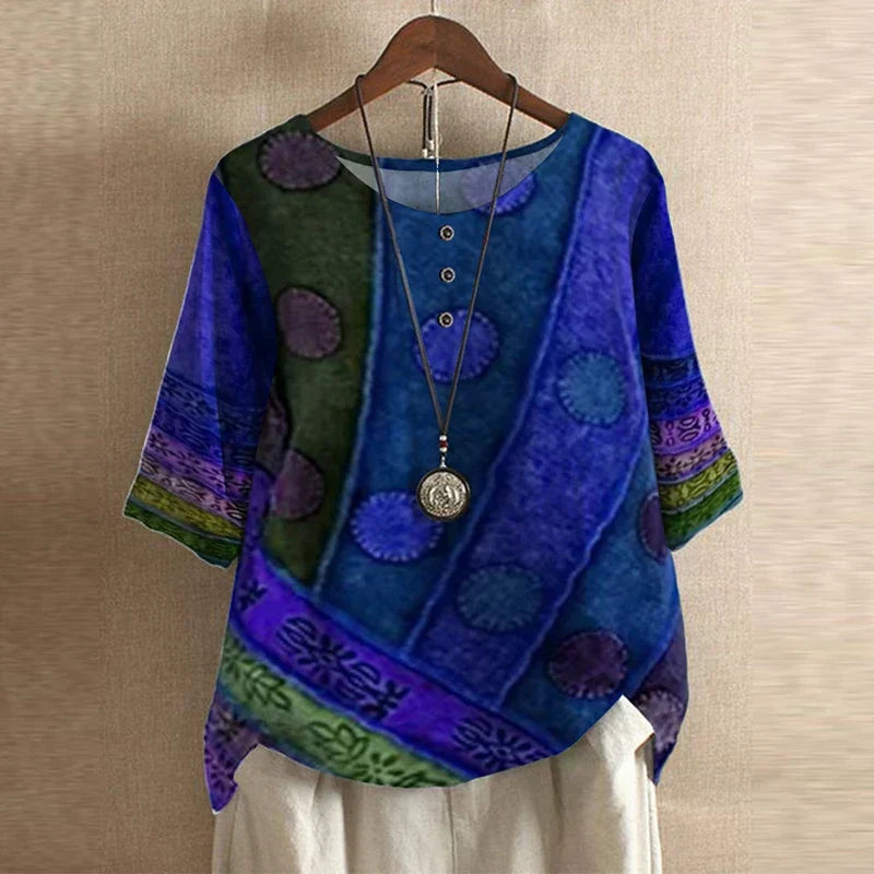 Kessoro women's retro floral print relaxed blouse in eleven colourways