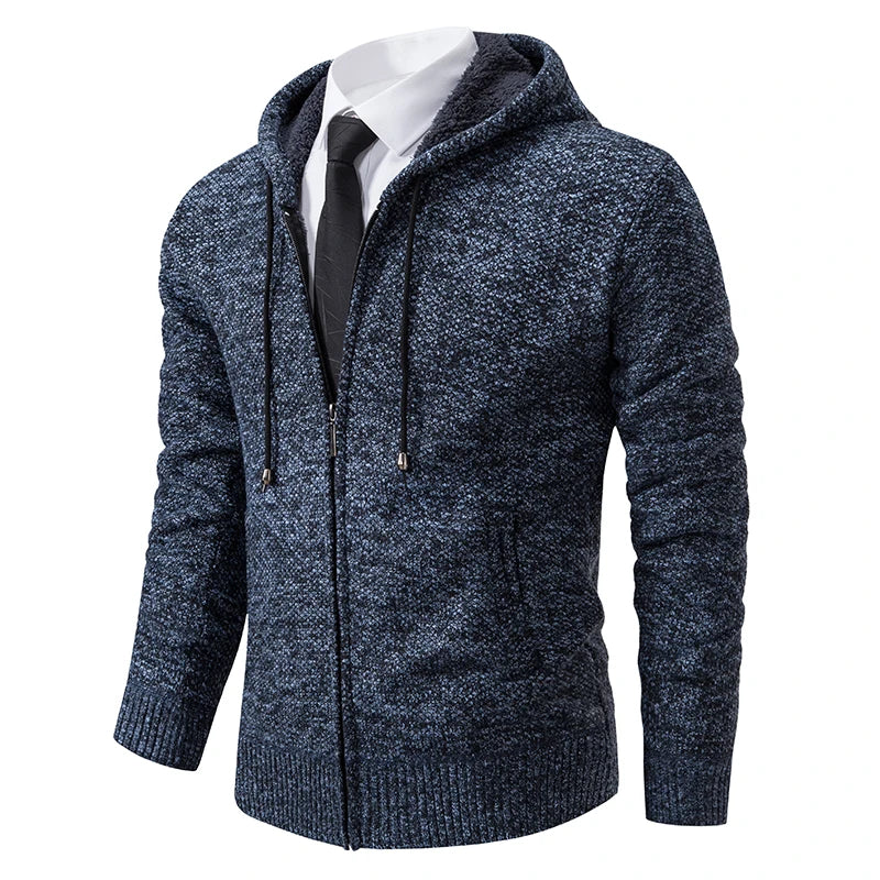Men's warm fleece cardigan, side view
