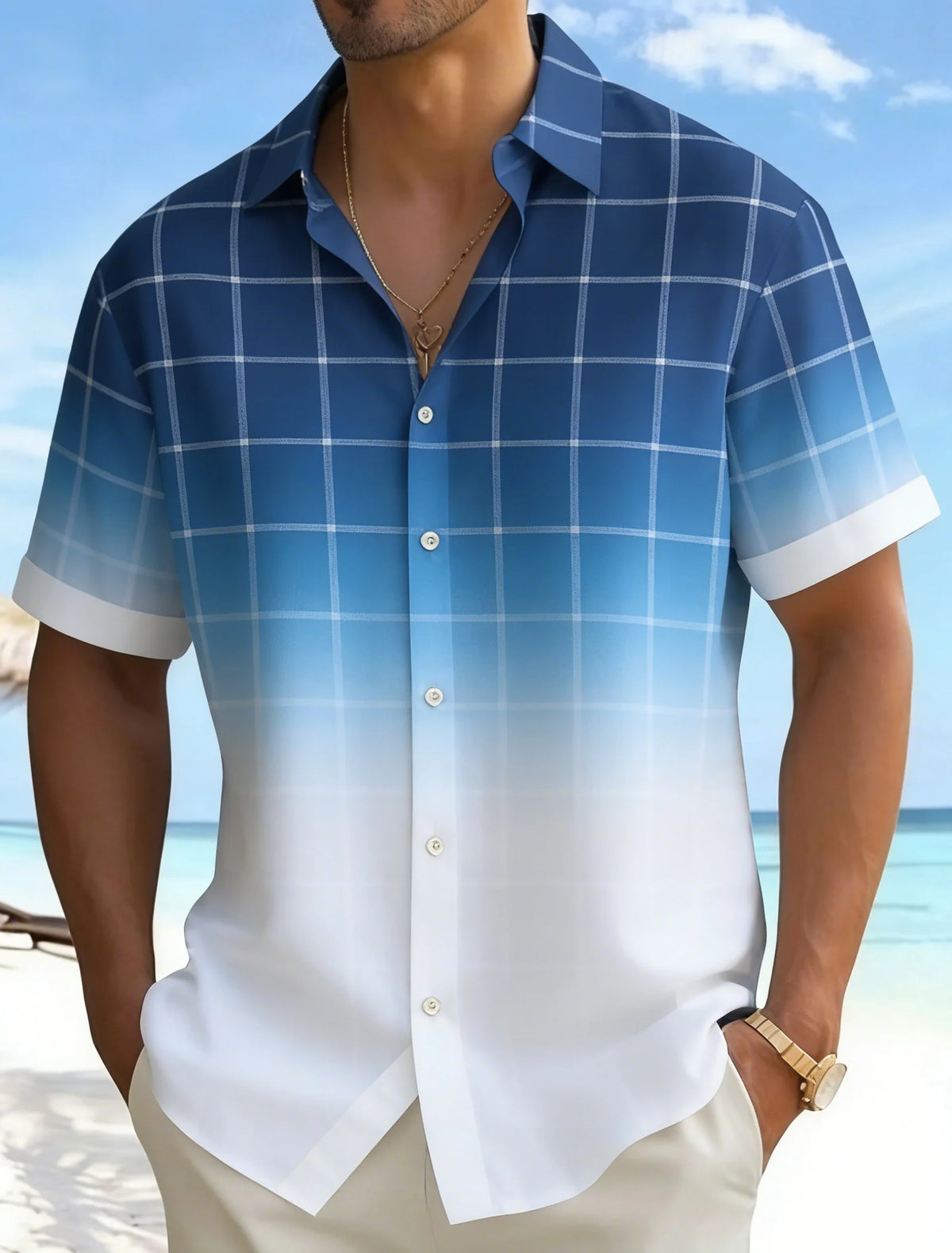 Kessoro Men's Short-Sleeve Button-Up Beach Shirt — view 8