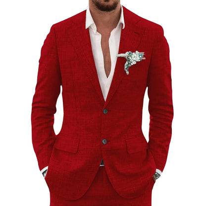 Men's slim-fit casual linen suit, front view