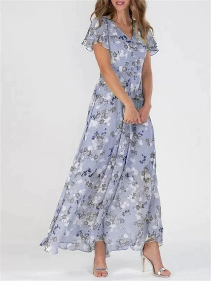 Kessoro Women's Ruffle Sleeve Floral Print High-Waist Dress — view 5