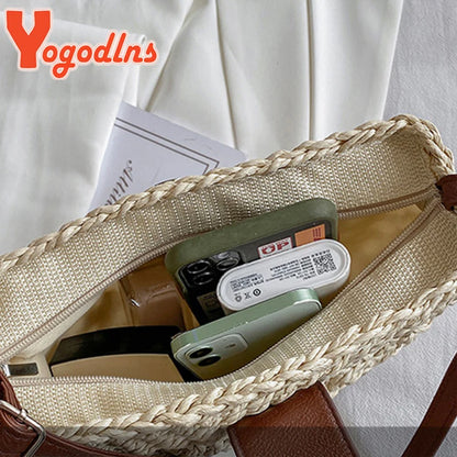 Kessoro Women's Handwoven Straw Crossbody Tote Bag — view 7