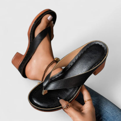Women's block-heel toe-post sandals in black, brown, gold and white — Kessoro, image 2 of 7
