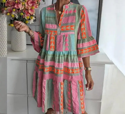 Kessoro Women's Printed V-Neck Three-Quarter Sleeve Dress — view 2