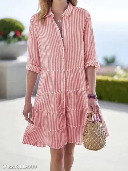 Kessoro Women's Casual Striped Polyester Shirt Dress — view 9