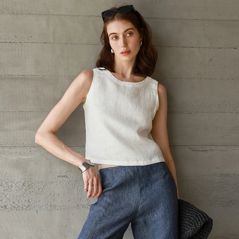 Kessoro Women's Casual Sleeveless Linen Tank Top — view 8
