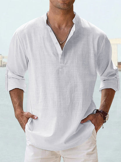 Men's breathable tailored button-up shirt in a neutral and pastel colour range, shown for menswear styling