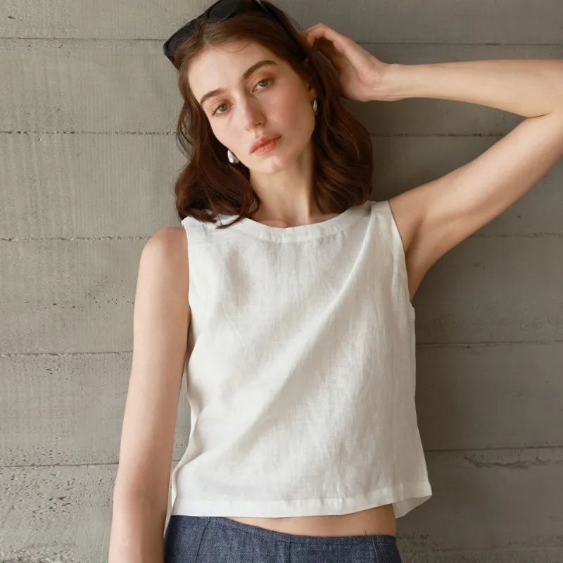 Kessoro Women's Casual Sleeveless Linen Tank Top — view 5